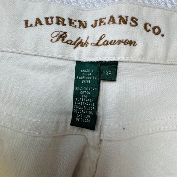 NWT Lauren Ralph Lauren Off-White Denim Slim Straight Pants/Jeans, Size 8 Petite - Picture 4 of 12